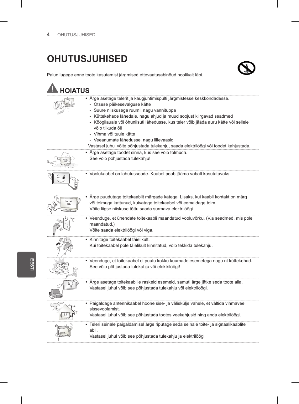 Ohutusjuhised, Hoiatus | LG 47LM615S User Manual | Page 178 / 441