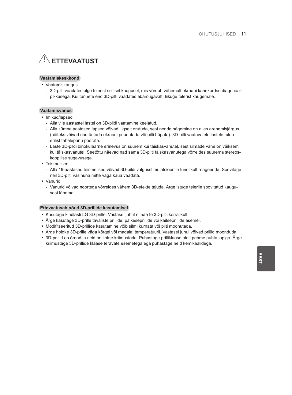 Ettevaatust | LG 47LM615S User Manual | Page 185 / 441