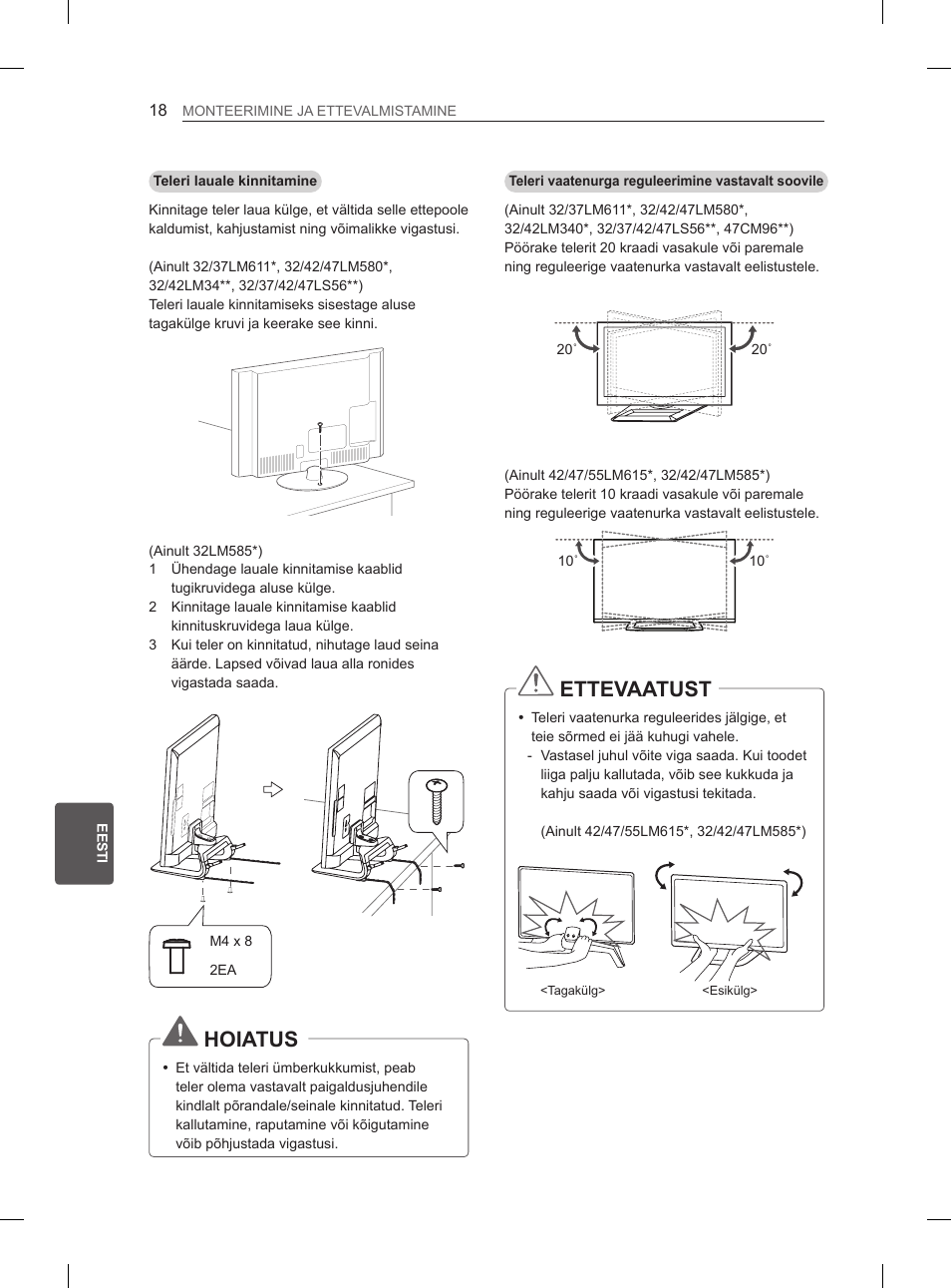 Hoiatus, Ettevaatust | LG 47LM615S User Manual | Page 192 / 441