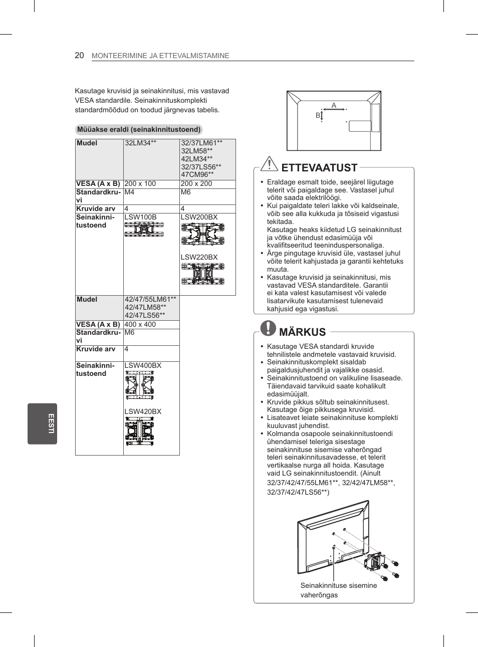 Ettevaatust, Märkus | LG 47LM615S User Manual | Page 194 / 441