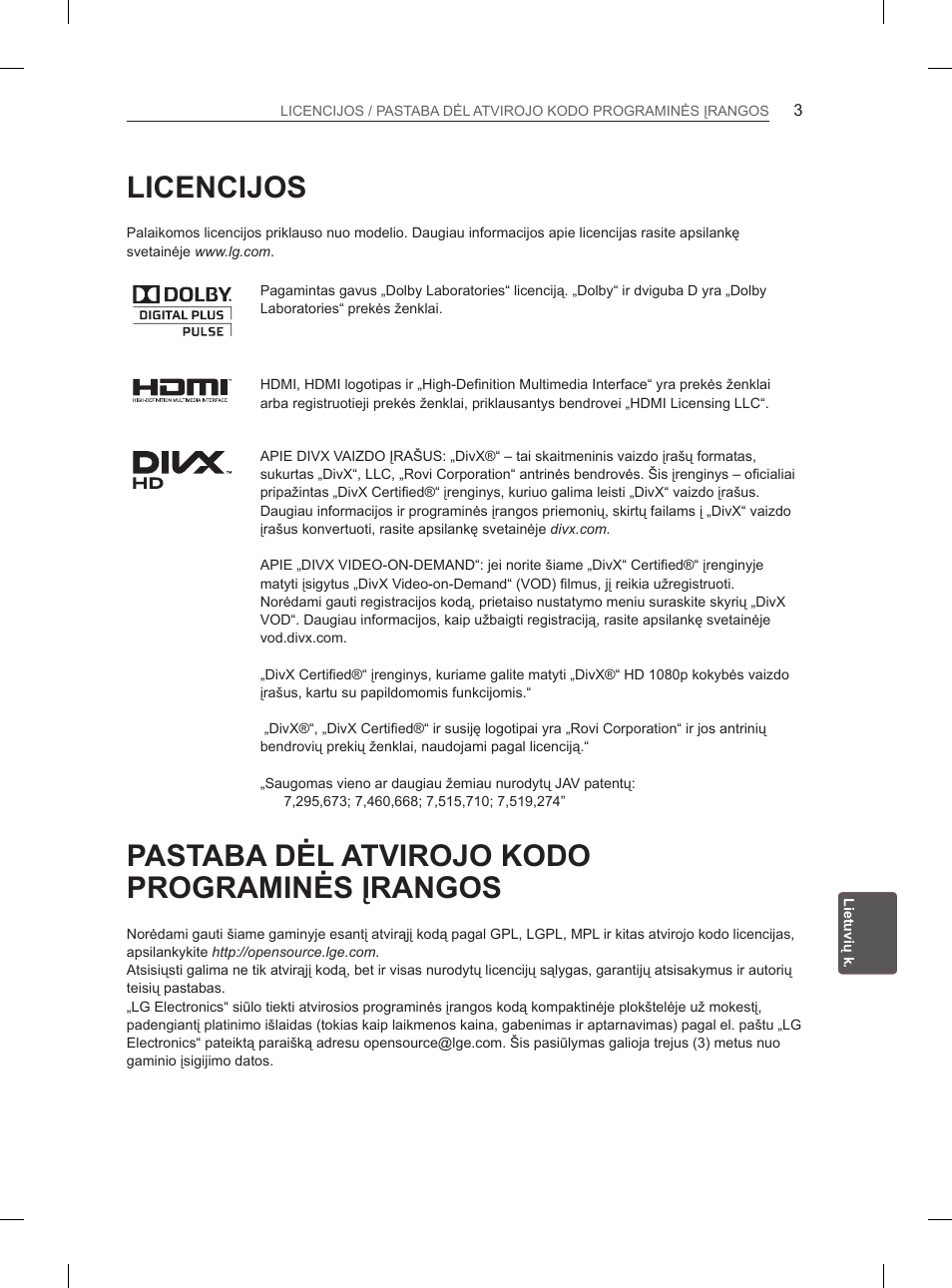 Licencijos, Pastaba dėl atvirojo kodo programinės įrangos | LG 47LM615S User Manual | Page 201 / 441