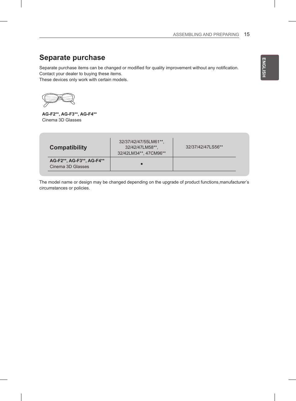 Separate purchase | LG 47LM615S User Manual | Page 21 / 441