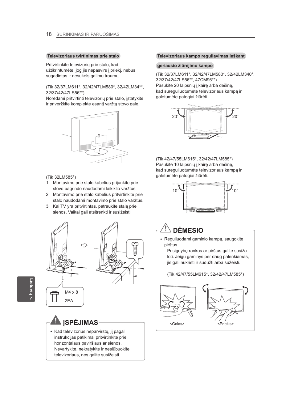 Įspėjimas, Dėmesio | LG 47LM615S User Manual | Page 216 / 441