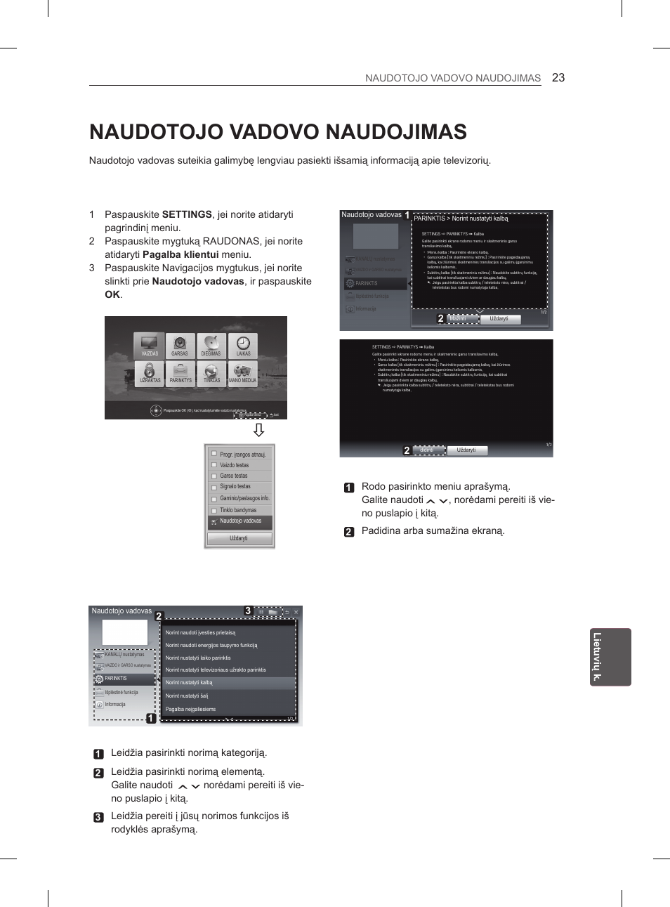 Naudotojo vadovo naudojimas, Lt lietuvių k. naudotojo vadovo naudojimas, 1rodo pasirinkto meniu aprašymą. galite naudoti | LG 47LM615S User Manual | Page 221 / 441