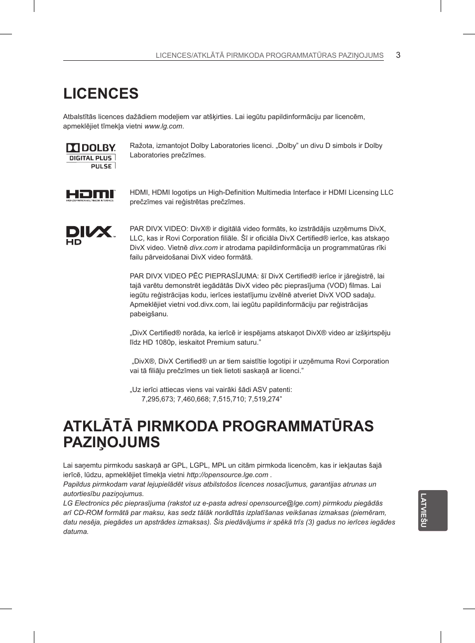 Licences, Atklātā pirmkoda programmatūras paziņojums | LG 47LM615S User Manual | Page 225 / 441