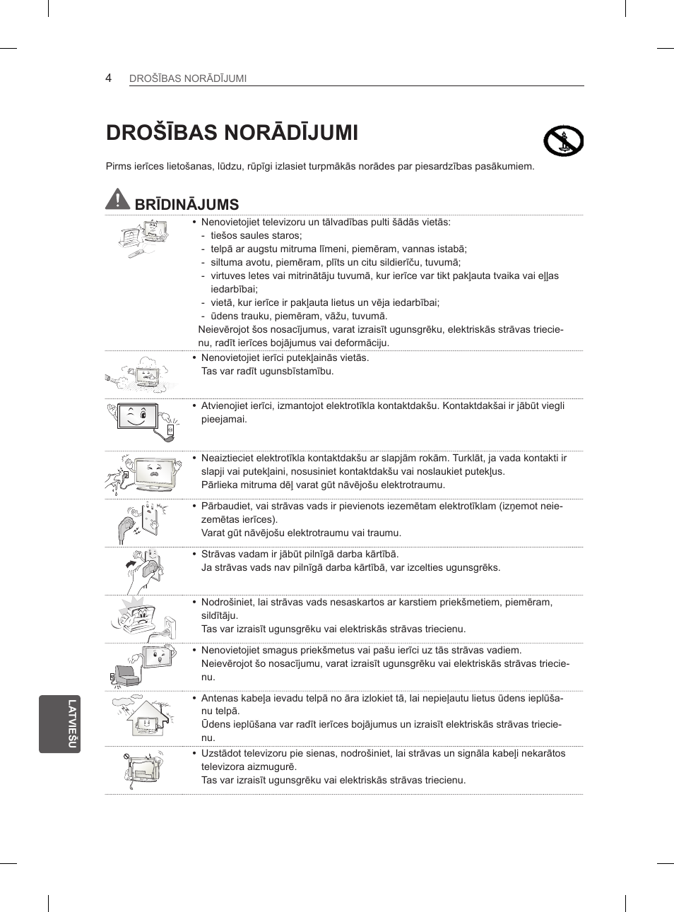 Drošības norādījumi, Brīdinājums | LG 47LM615S User Manual | Page 226 / 441