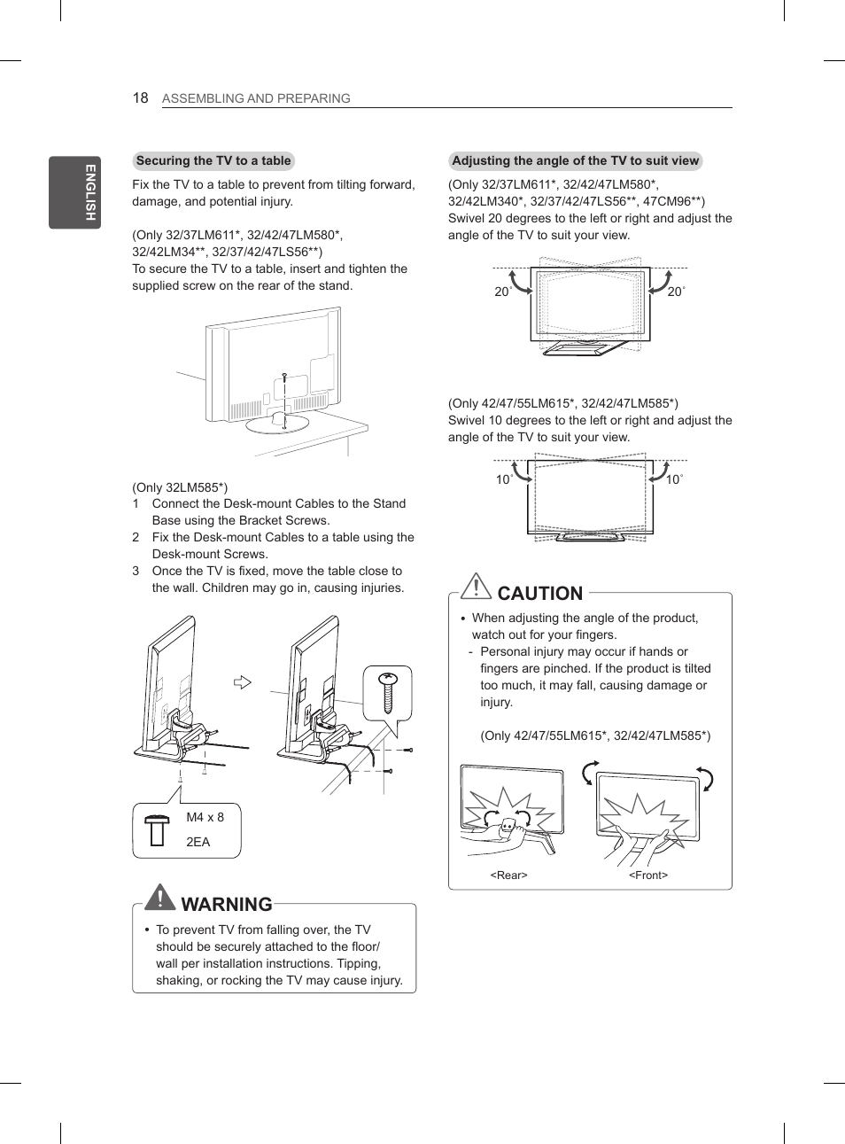 Caution, Warning | LG 47LM615S User Manual | Page 24 / 441