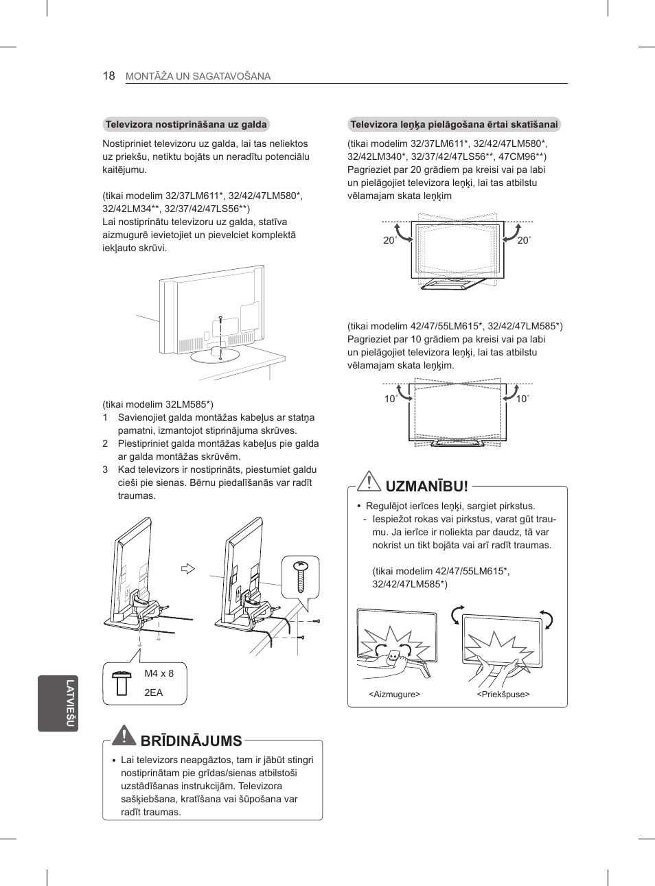 Brīdinājums, Uzmanību | LG 47LM615S User Manual | Page 240 / 441