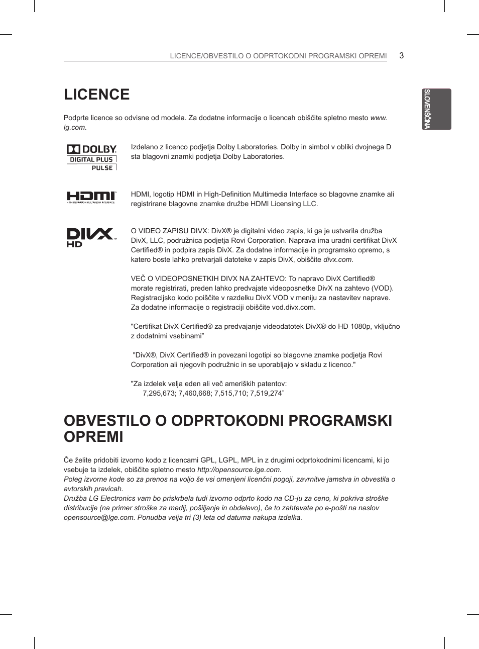 Licence, Obvestilo o odprtokodni programski opremi | LG 47LM615S User Manual | Page 249 / 441