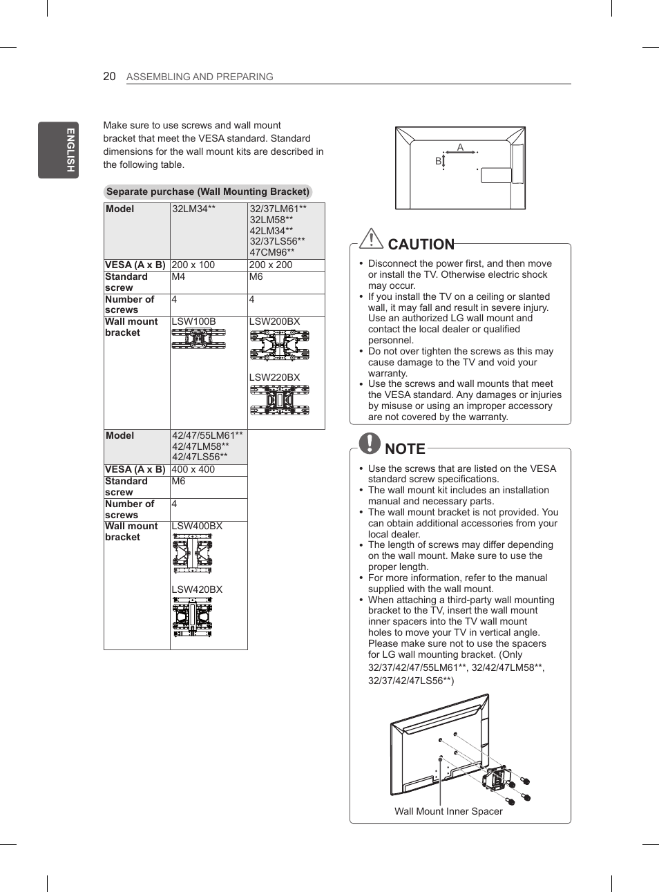 Caution | LG 47LM615S User Manual | Page 26 / 441