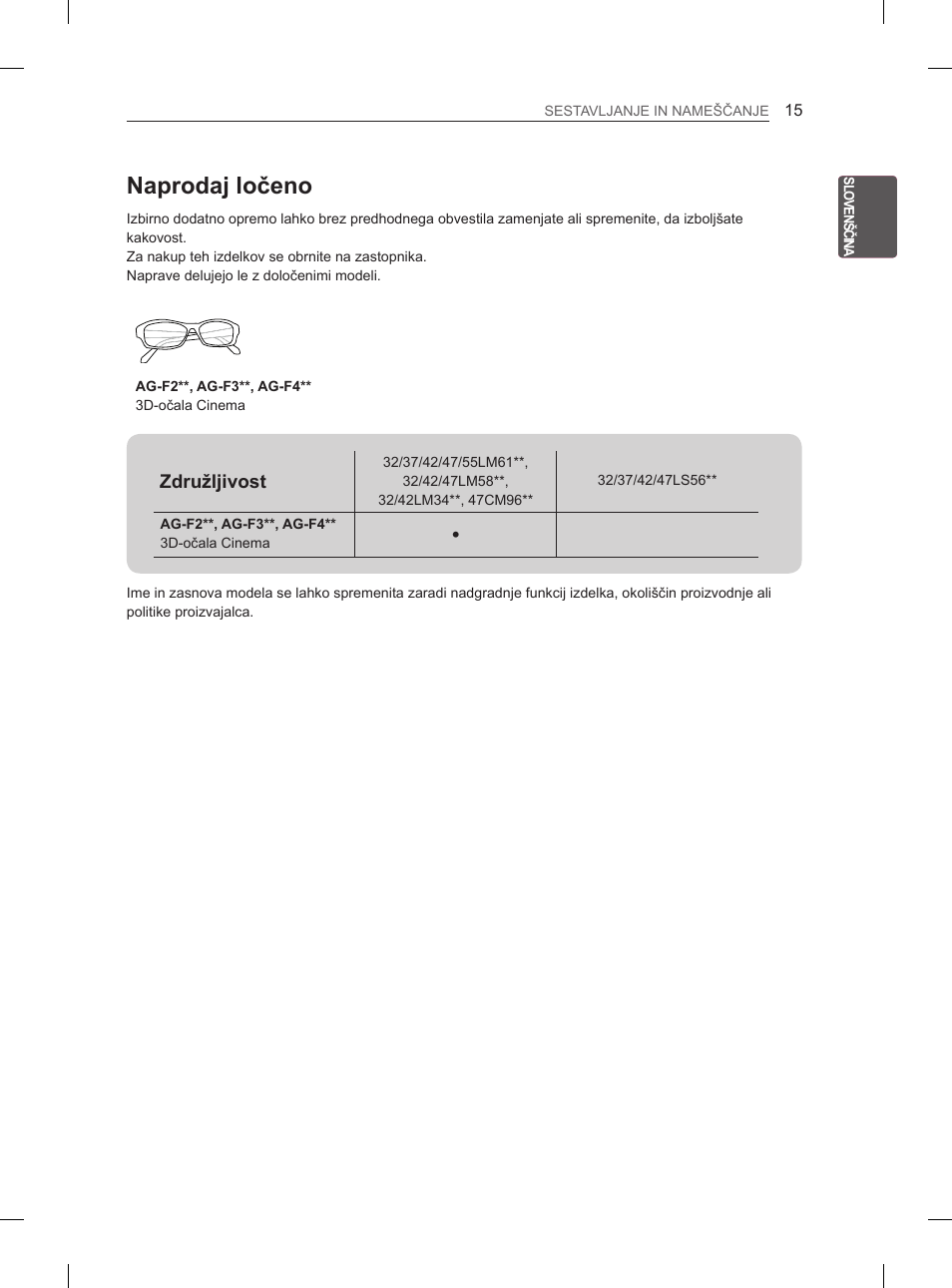 Naprodaj ločeno | LG 47LM615S User Manual | Page 261 / 441