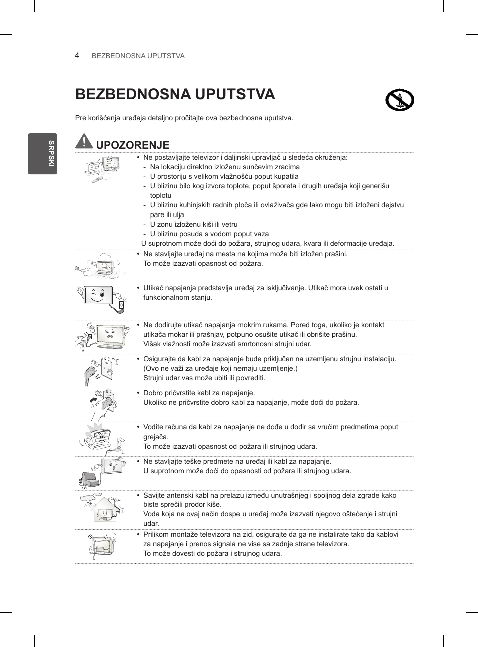 Bezbednosna uputstva, Upozorenje | LG 47LM615S User Manual | Page 274 / 441