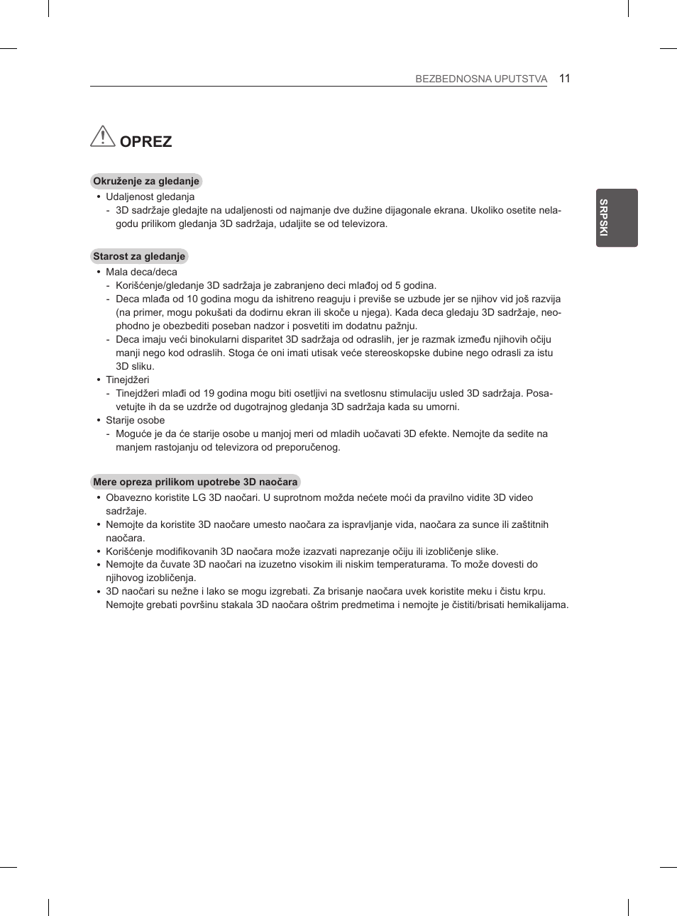 Oprez | LG 47LM615S User Manual | Page 281 / 441