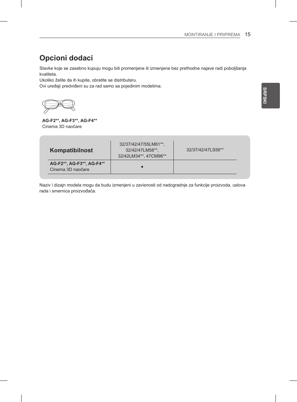 Opcioni dodaci | LG 47LM615S User Manual | Page 285 / 441