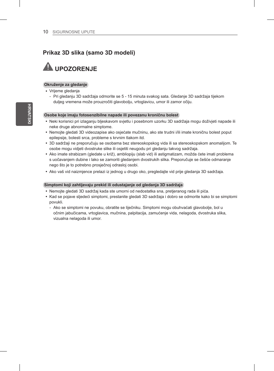 Upozorenje, Prikaz 3d slika (samo 3d modeli) | LG 47LM615S User Manual | Page 304 / 441