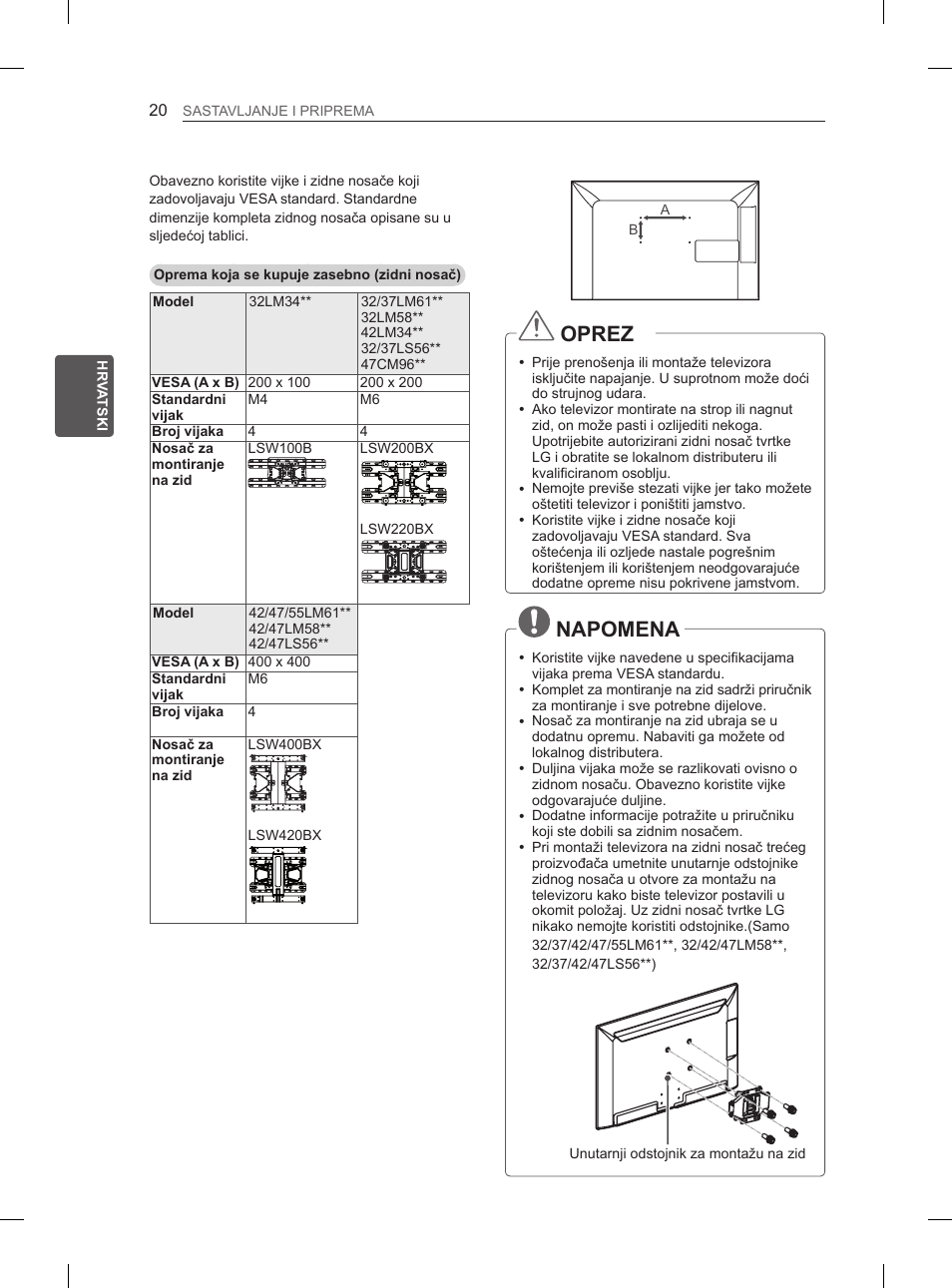 Oprez, Napomena | LG 47LM615S User Manual | Page 314 / 441