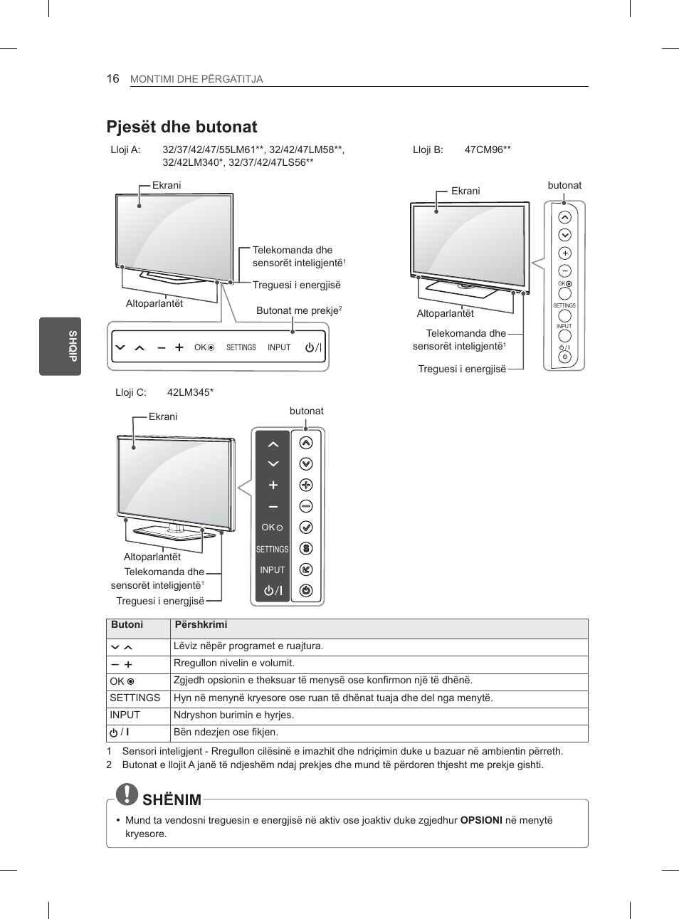 Pjesët dhe butonat, Shënim | LG 47LM615S User Manual | Page 334 / 441