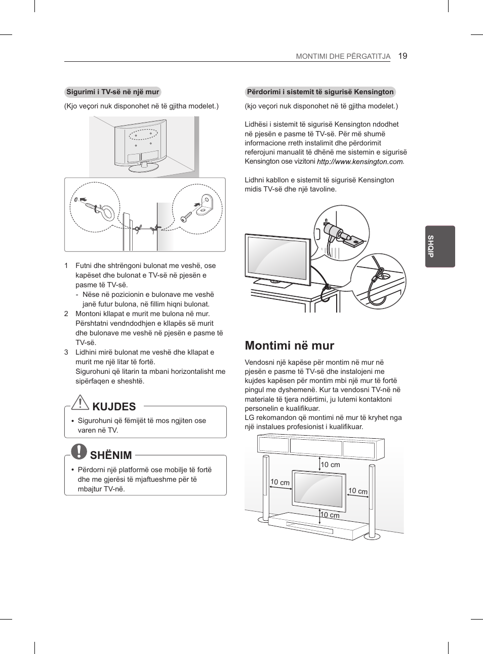 Montimi në mur, Kujdes, Shënim | LG 47LM615S User Manual | Page 337 / 441