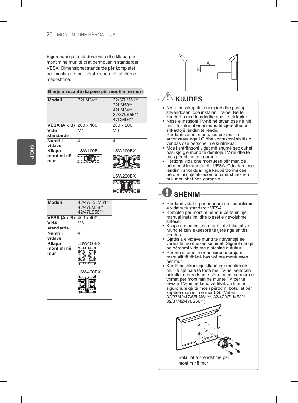 Kujdes, Shënim | LG 47LM615S User Manual | Page 338 / 441