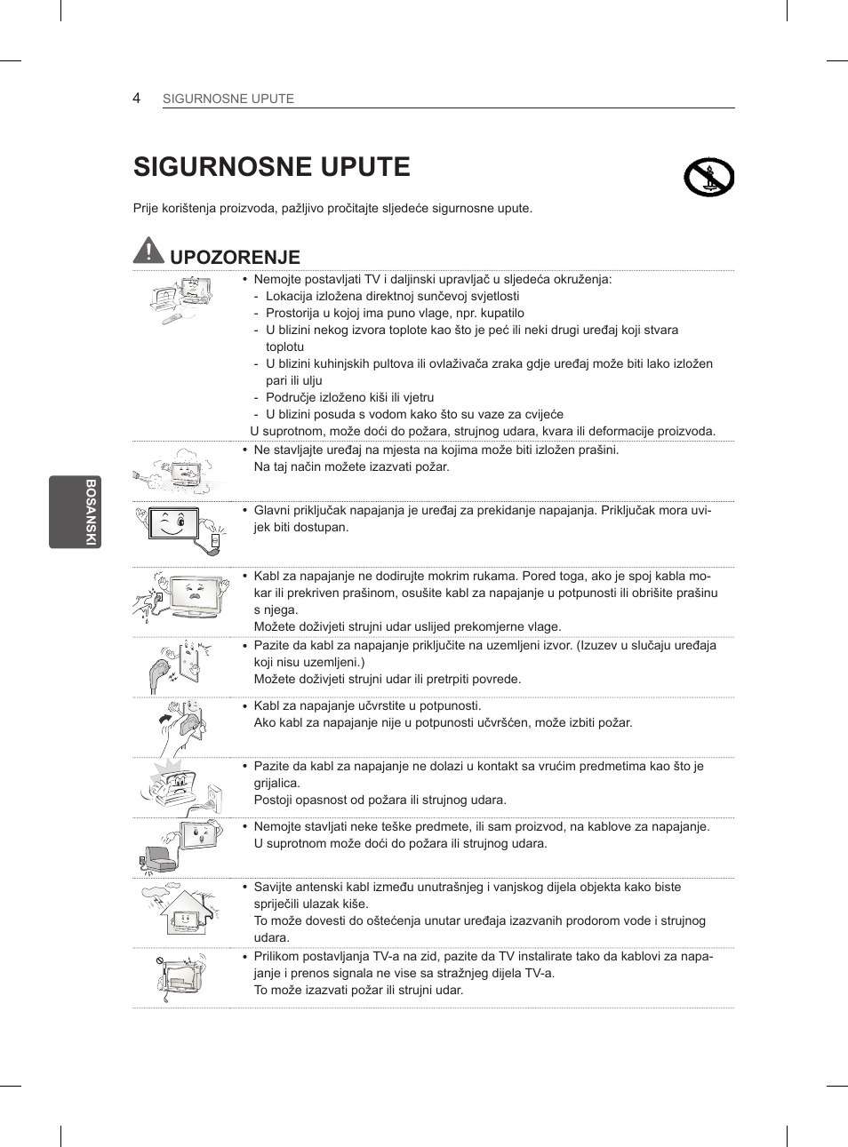 Sigurnosne upute, Upozorenje | LG 47LM615S User Manual | Page 346 / 441