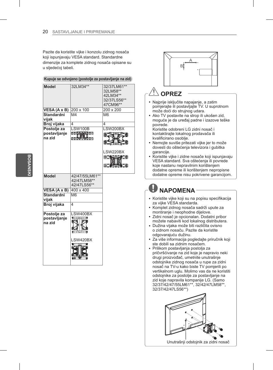 Oprez, Napomena | LG 47LM615S User Manual | Page 362 / 441