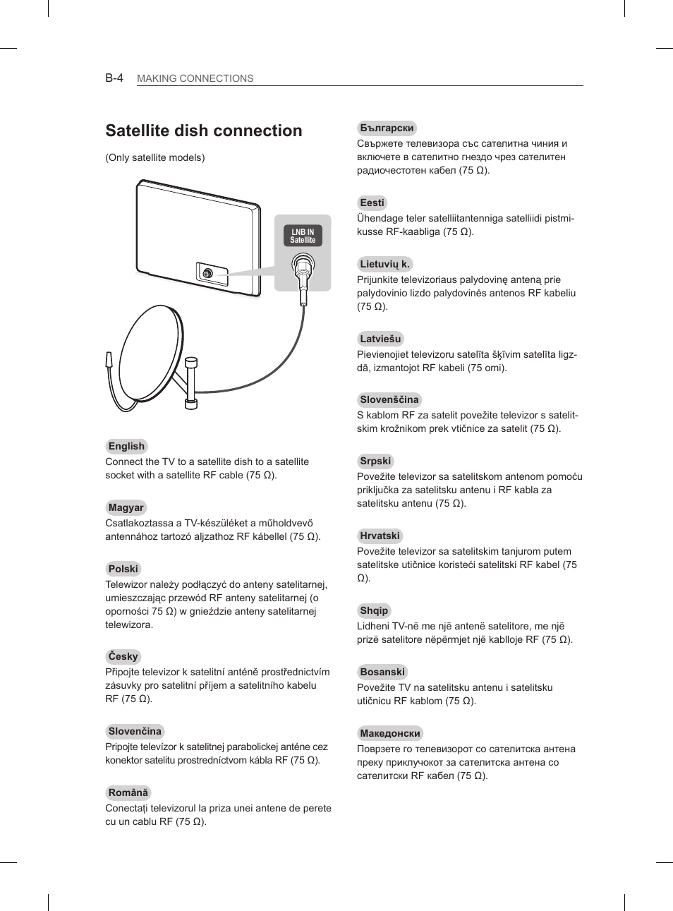 Satellite dish connection | LG 47LM615S User Manual | Page 394 / 441