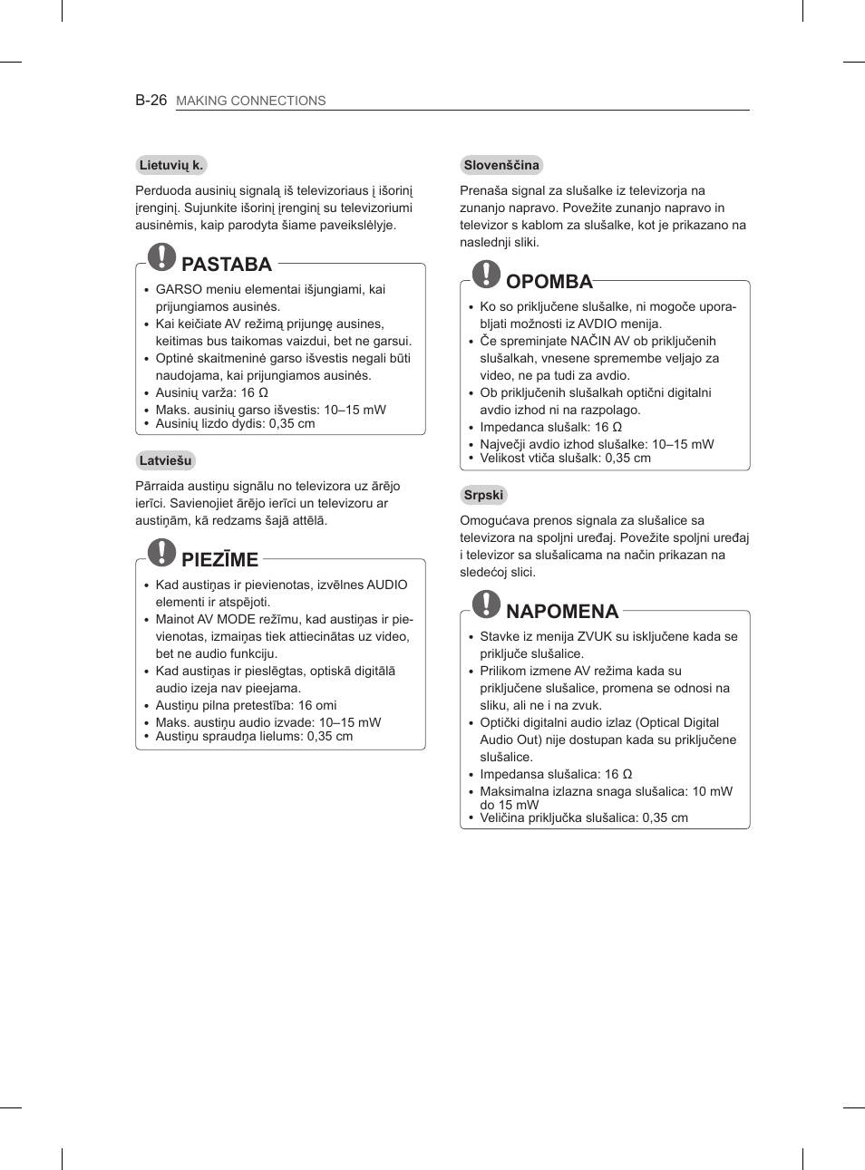 Pastaba, Piezīme, Opomba | Napomena | LG 47LM615S User Manual | Page 416 / 441