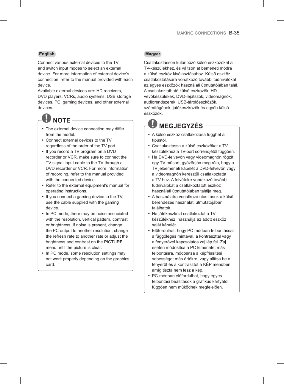 Megjegyzés | LG 47LM615S User Manual | Page 425 / 441