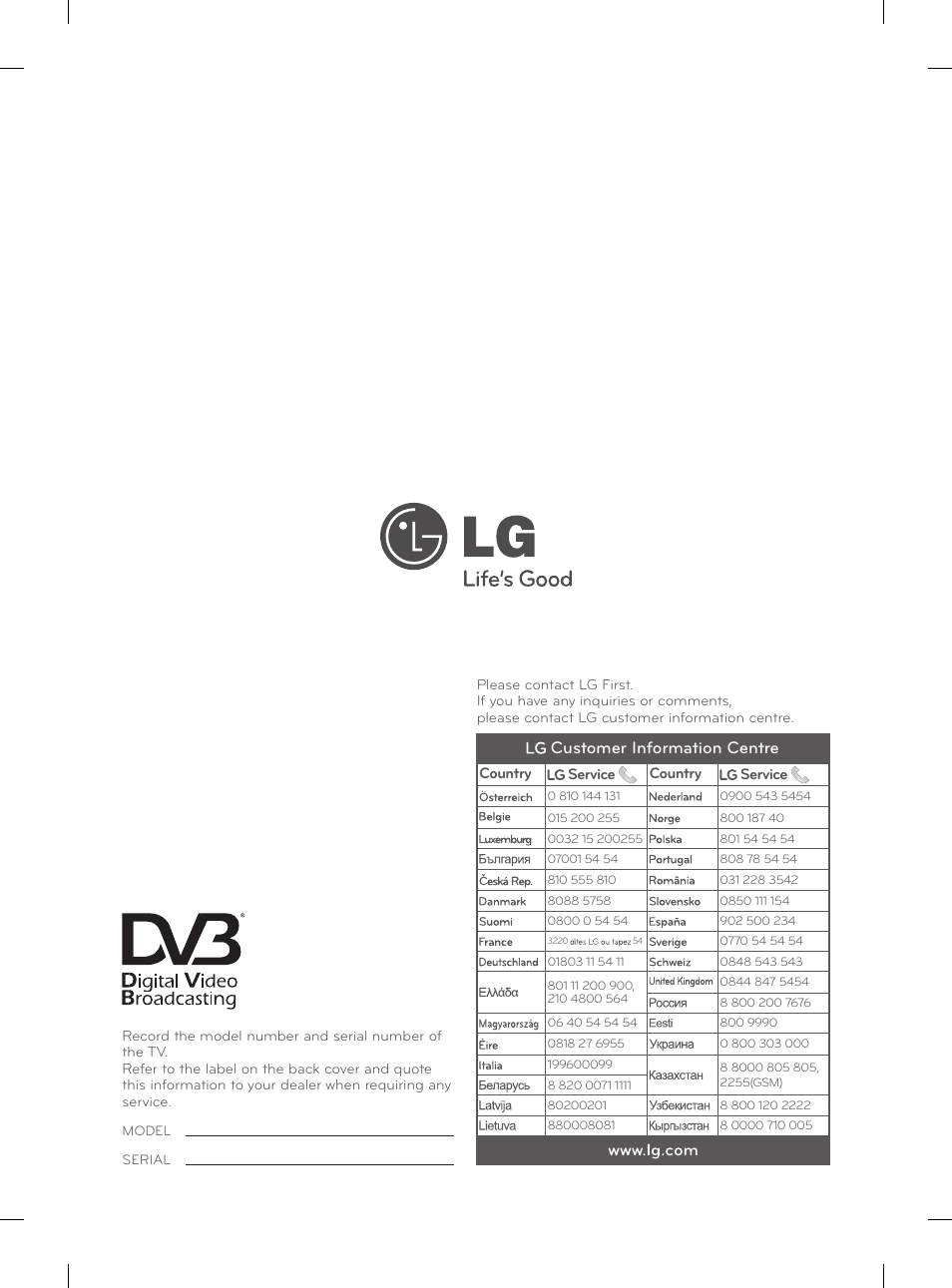 Customer information centre | LG 47LM615S User Manual | Page 440 / 441