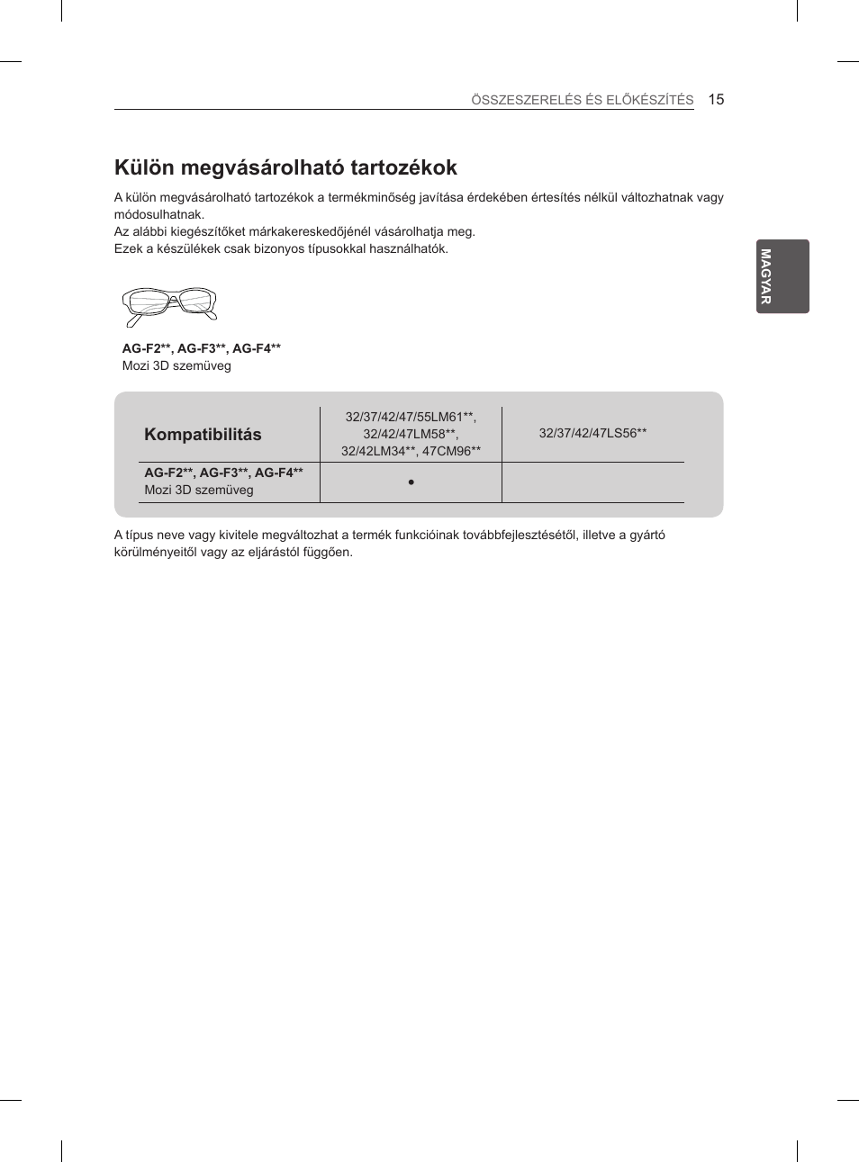 Külön megvásárolható tartozékok | LG 47LM615S User Manual | Page 45 / 441