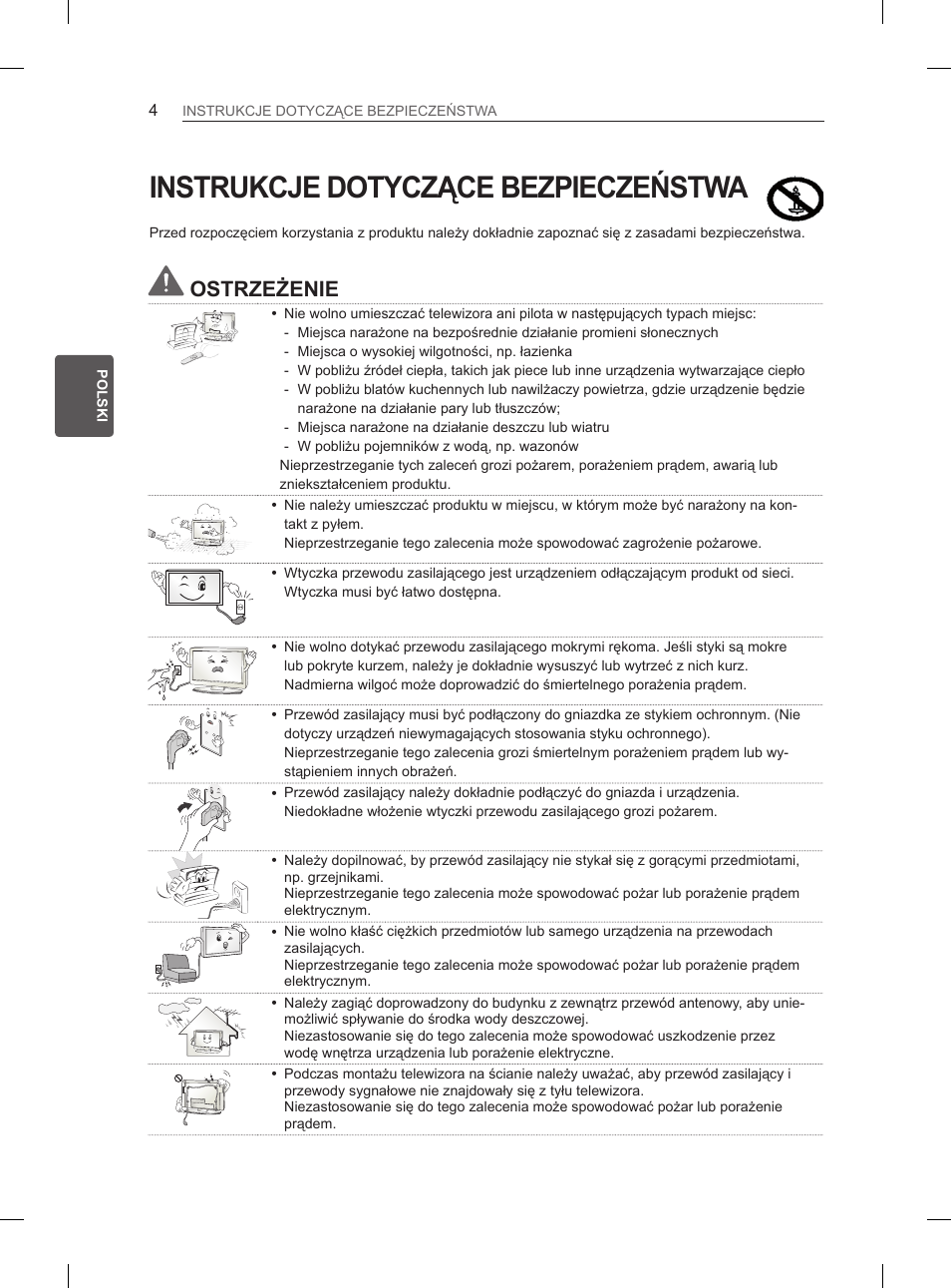 Instrukcje dotyczące bezpieczeństwa, Ostrzeżenie | LG 47LM615S User Manual | Page 58 / 441