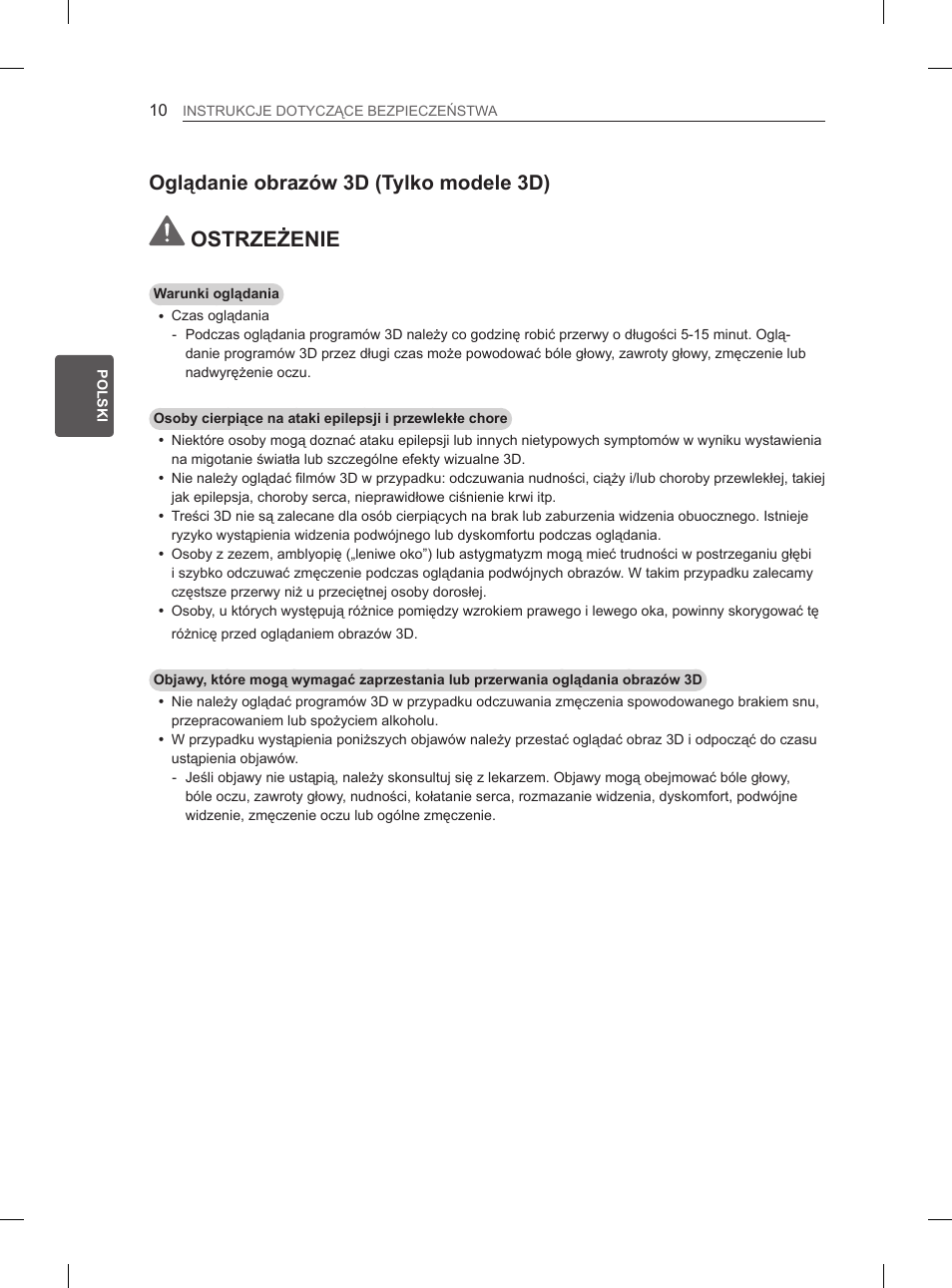 Ostrzeżenie, Oglądanie obrazów 3d (tylko modele 3d) | LG 47LM615S User Manual | Page 64 / 441