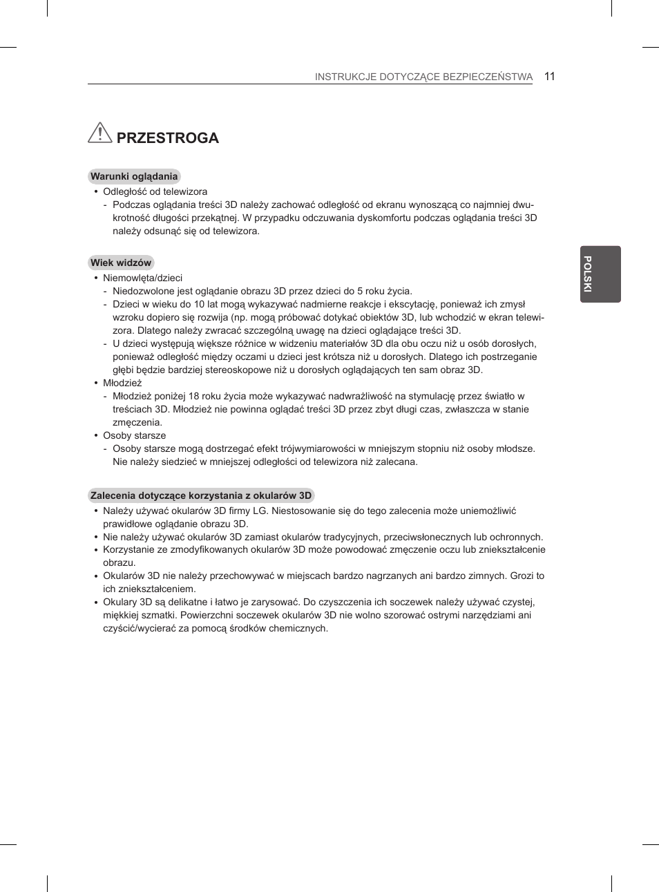 Przestroga | LG 47LM615S User Manual | Page 65 / 441