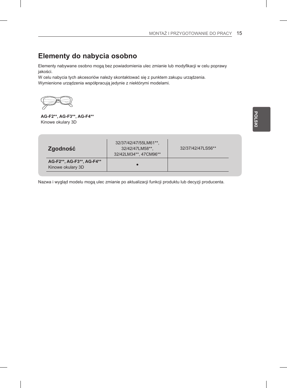 Elementy do nabycia osobno | LG 47LM615S User Manual | Page 69 / 441