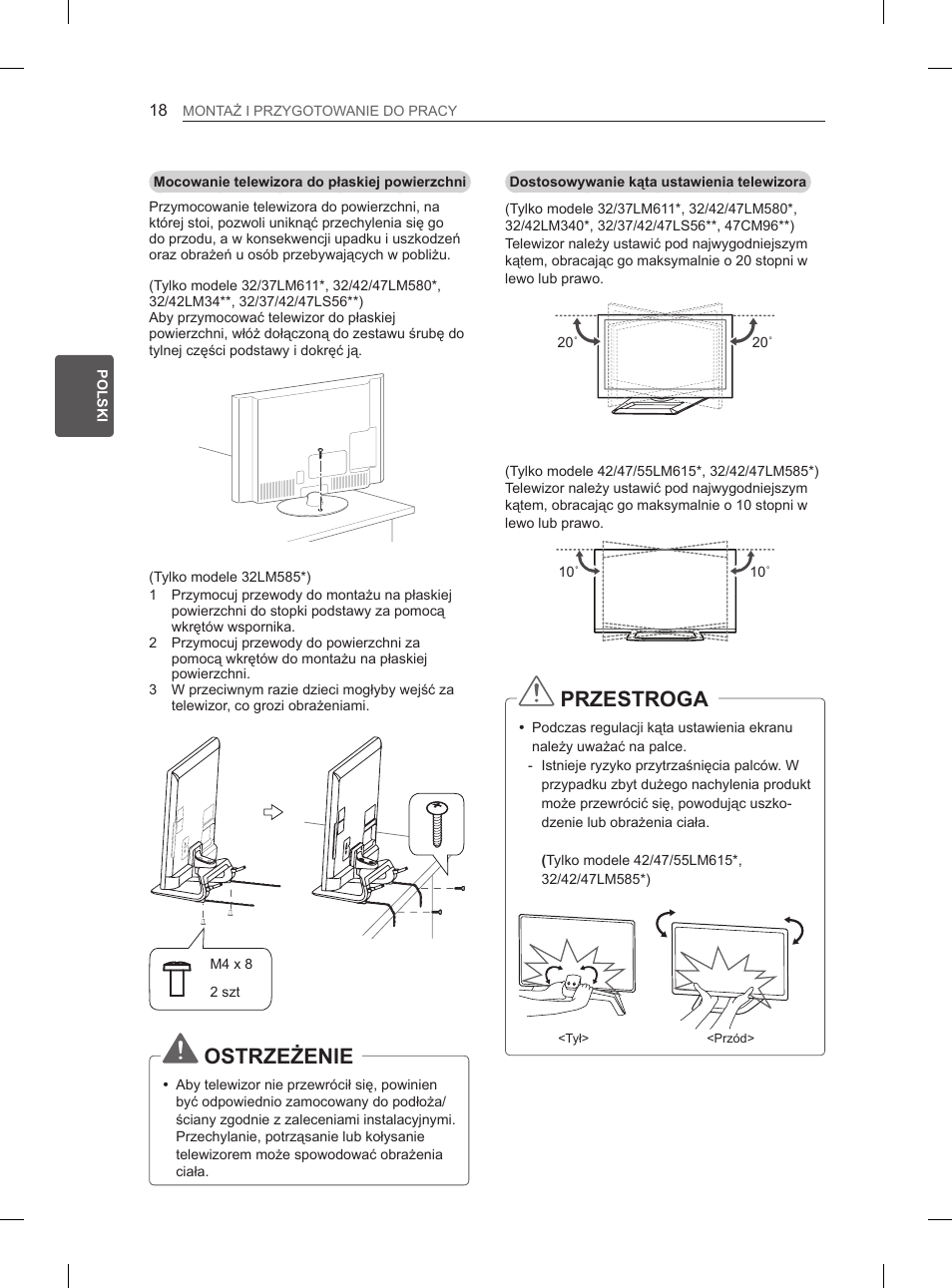 Ostrzeżenie, Przestroga | LG 47LM615S User Manual | Page 72 / 441