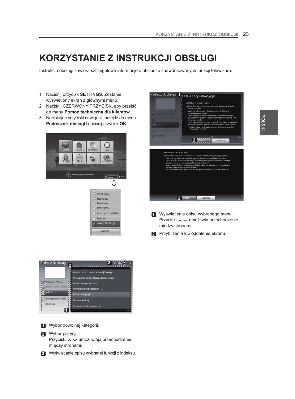 Korzystanie z instrukcji obsługi, Pl polski korzystanie z instrukcji obsługi, 1wyświetlenie opisu wybranego menu. przyciski | LG 47LM615S User Manual | Page 77 / 441