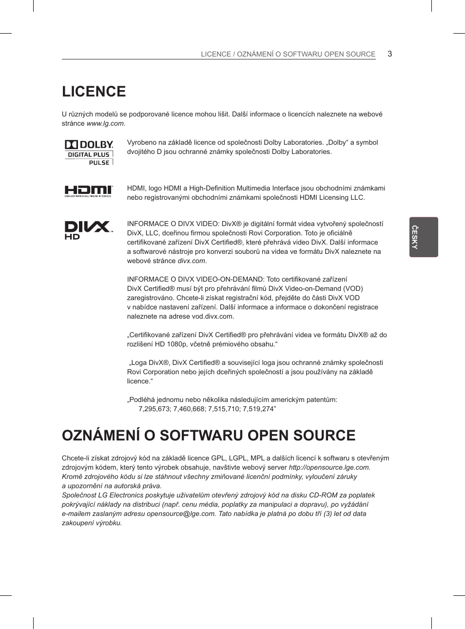 Licence, Oznámení o softwaru open source | LG 47LM615S User Manual | Page 81 / 441