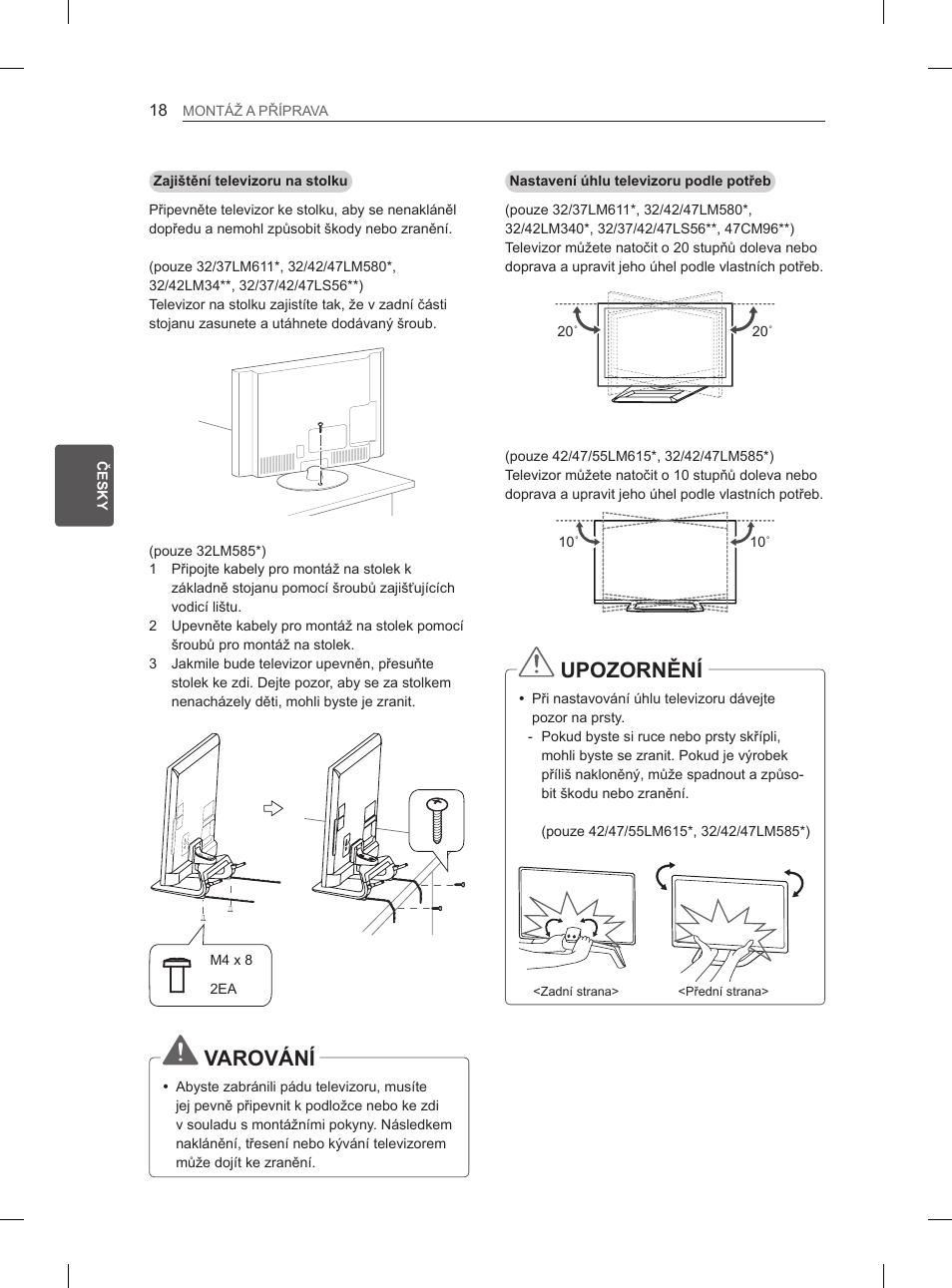 Varování, Upozornění | LG 47LM615S User Manual | Page 96 / 441