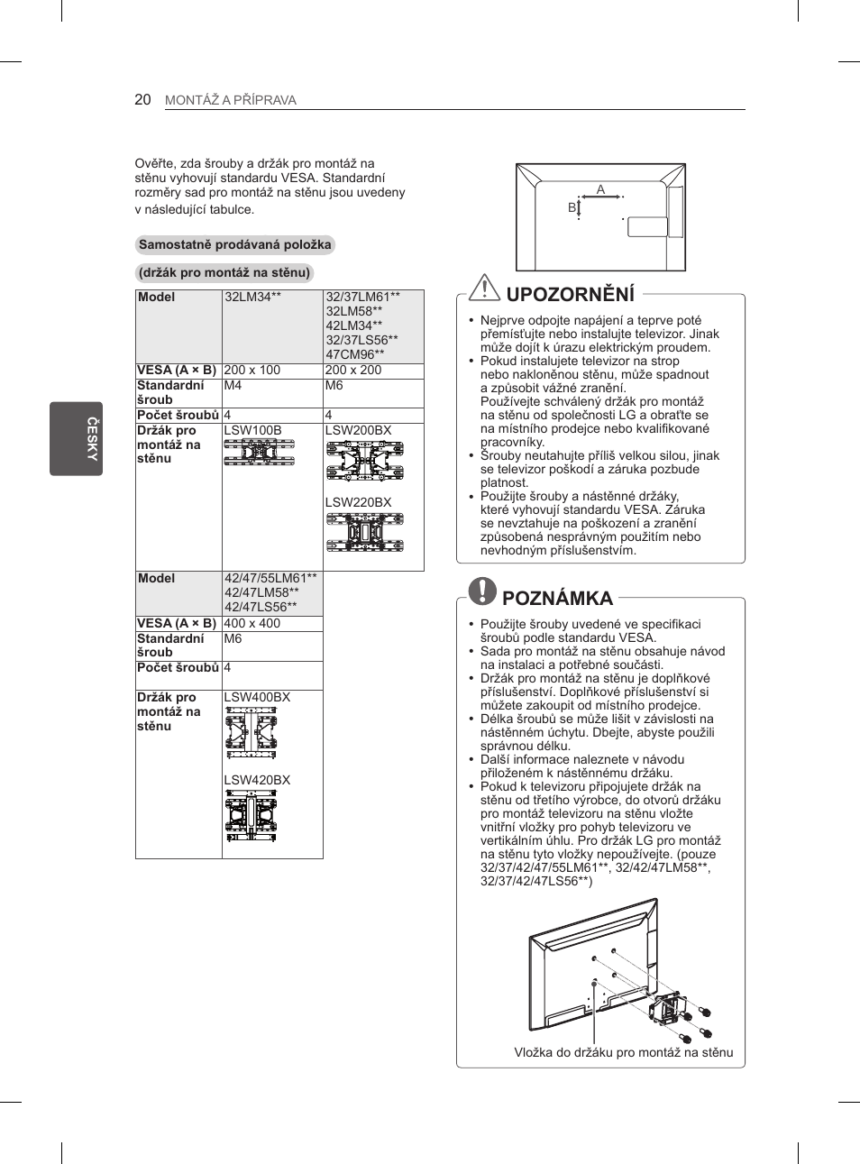 Upozornění, Poznámka | LG 47LM615S User Manual | Page 98 / 441