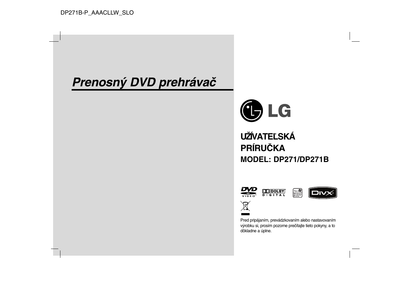 Prenosný dvd prehrávač | LG DP271B User Manual | Page 127 / 211