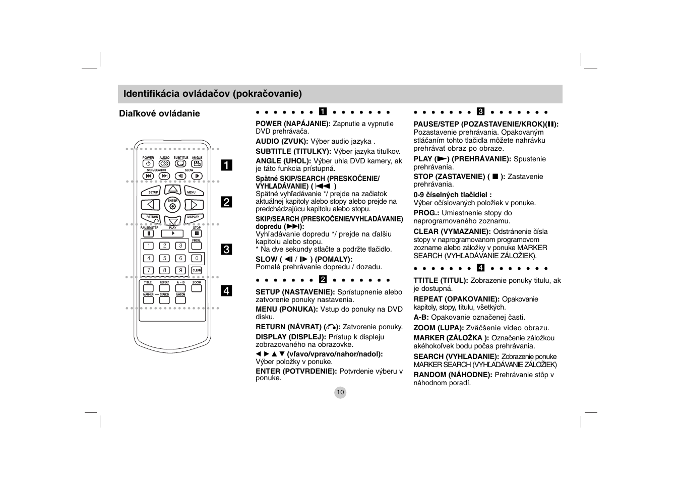 Ab c d, Identifikácia ovládačov (pokračovanie), Diaľkové ovládanie | LG DP271B User Manual | Page 136 / 211