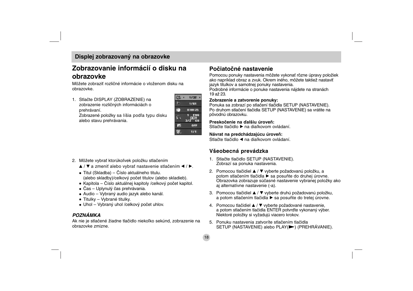 Zobrazovanie informácií o disku na obrazovke | LG DP271B User Manual | Page 144 / 211