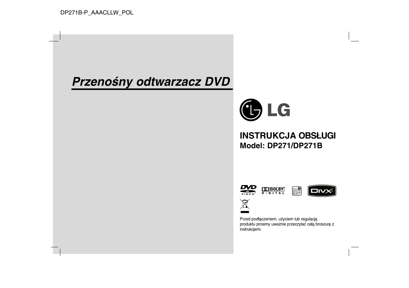 Przenośny odtwarzacz dvd | LG DP271B User Manual | Page 169 / 211