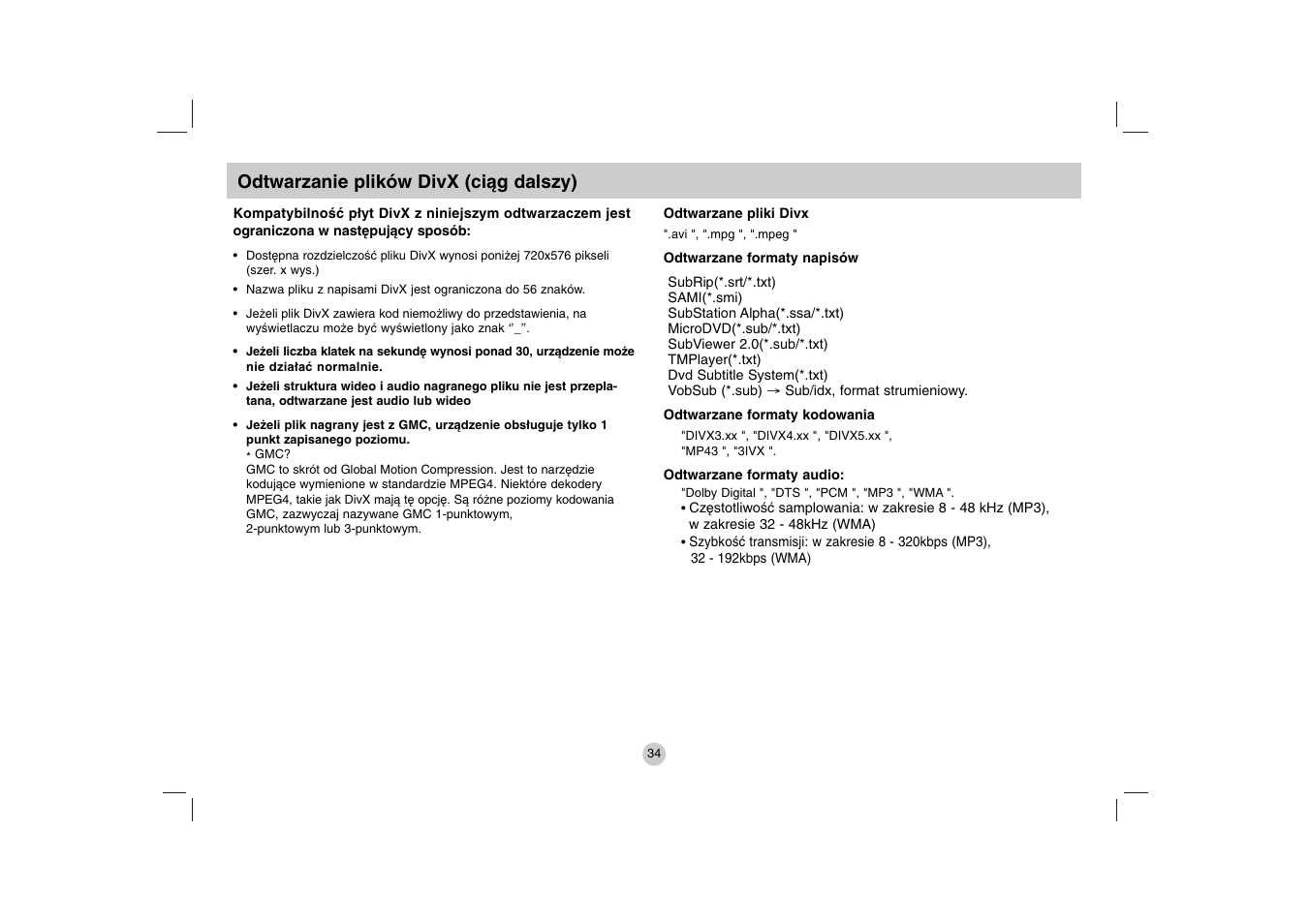 Odtwarzanie plików divx (ciąg dalszy) | LG DP271B User Manual | Page 202 / 211
