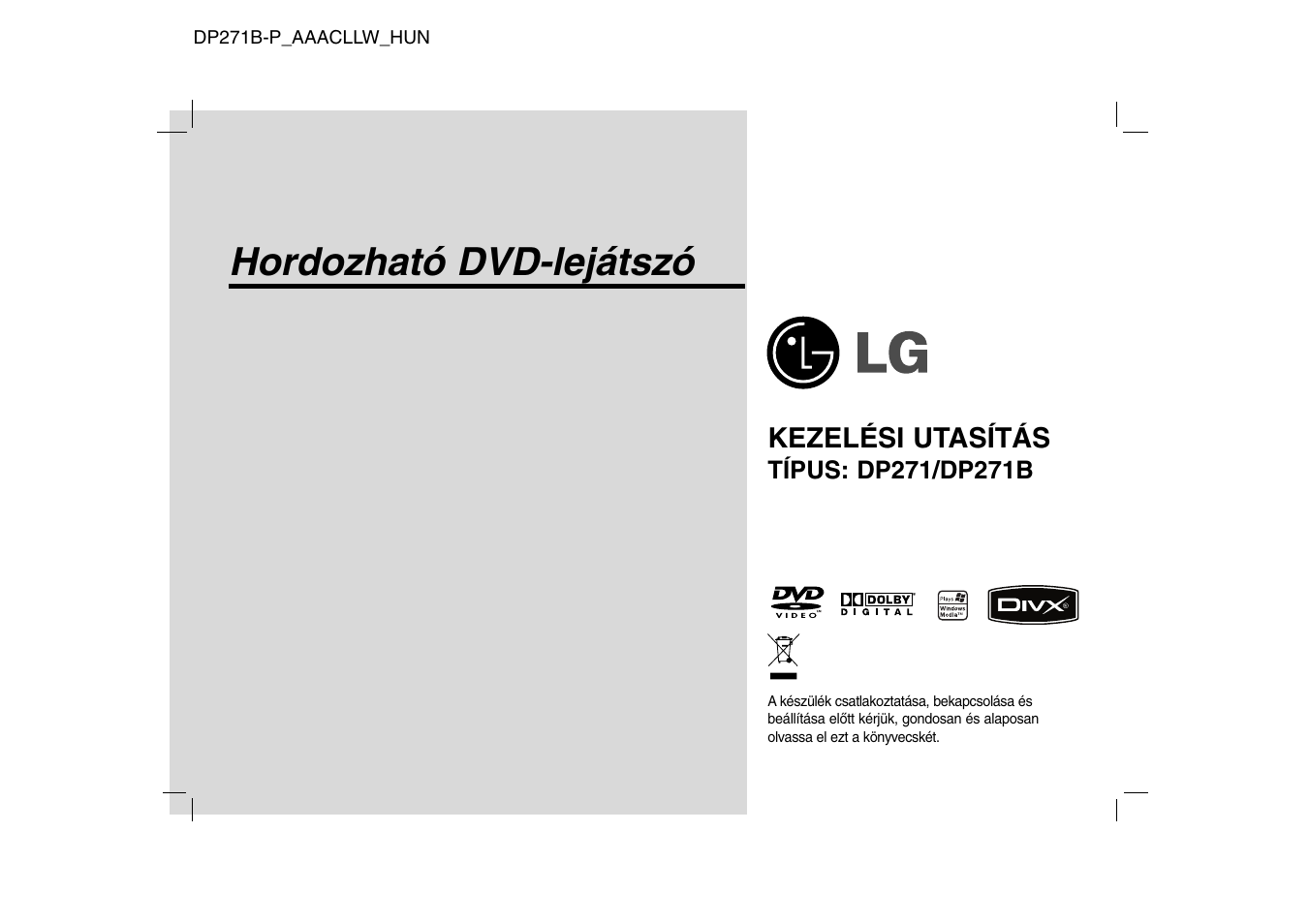 Hordozható dvd-lejátszó | LG DP271B User Manual | Page 43 / 211