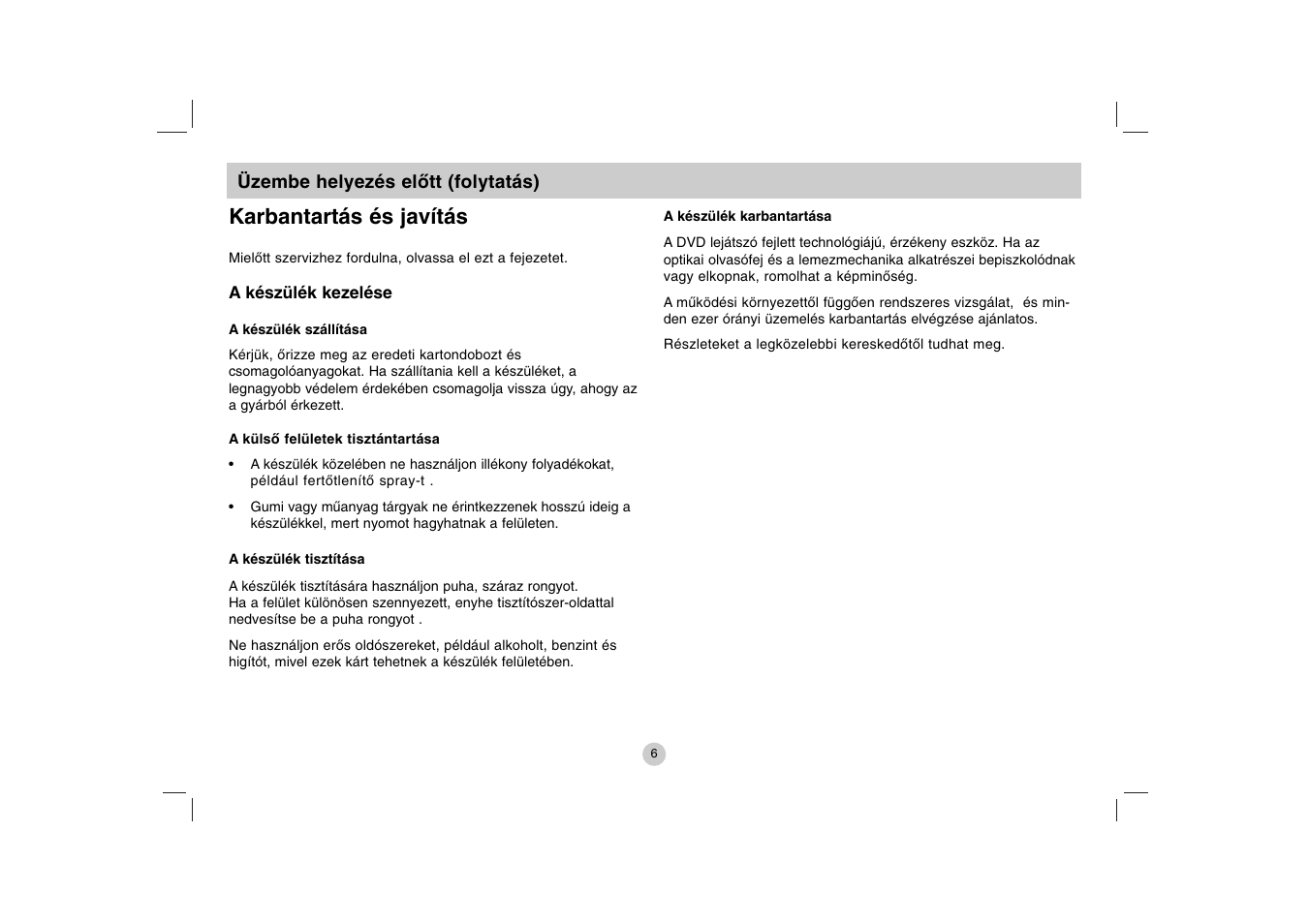 Karbantartás és javítás | LG DP271B User Manual | Page 48 / 211
