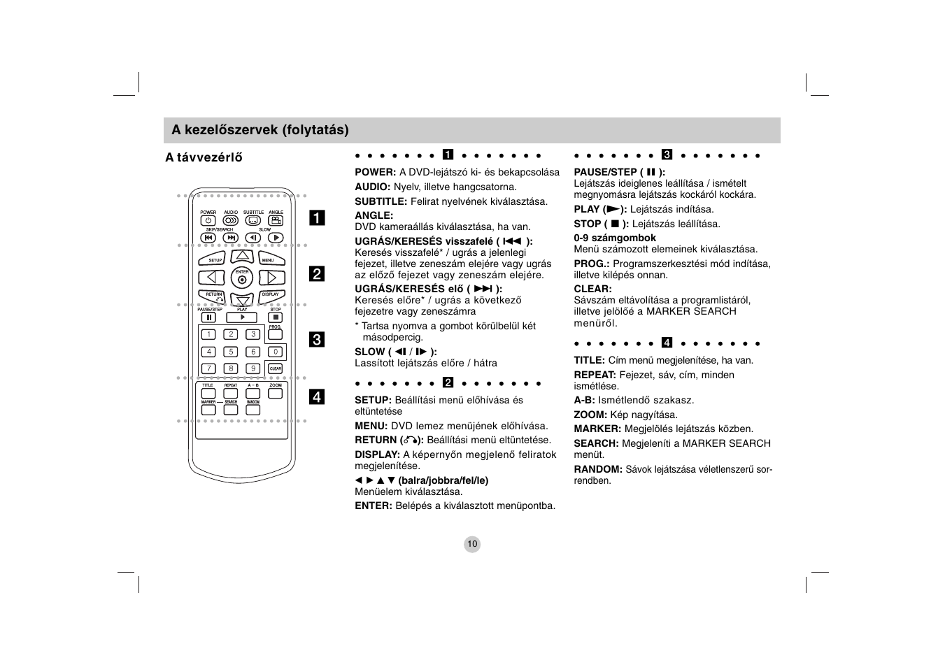 Ab c d, A kezelőszervek (folytatás), A távvezérlő | LG DP271B User Manual | Page 52 / 211