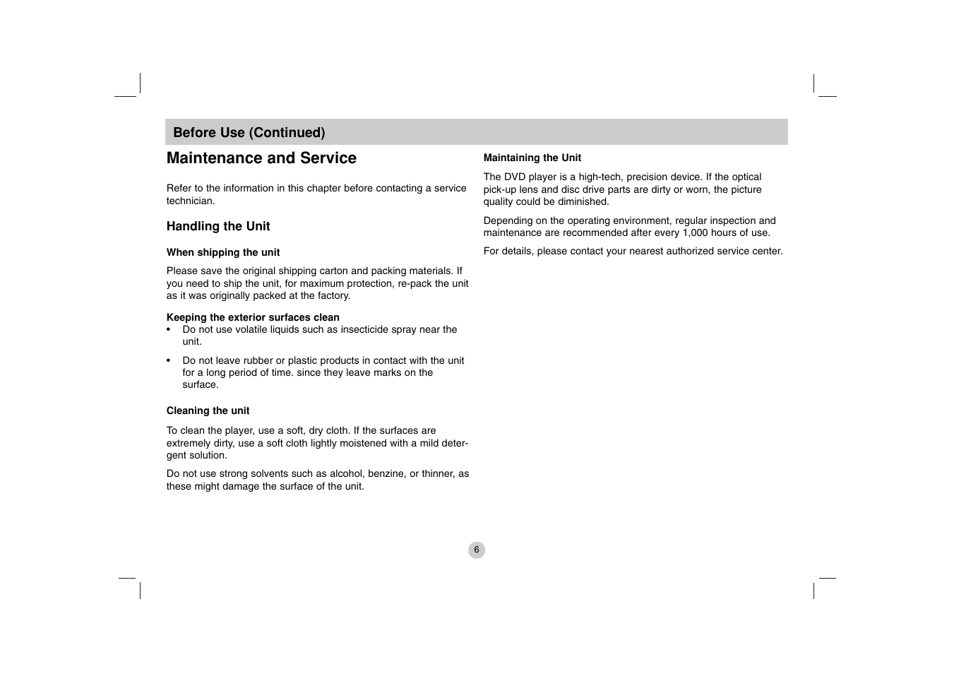 Maintenance and service | LG DP271B User Manual | Page 6 / 211