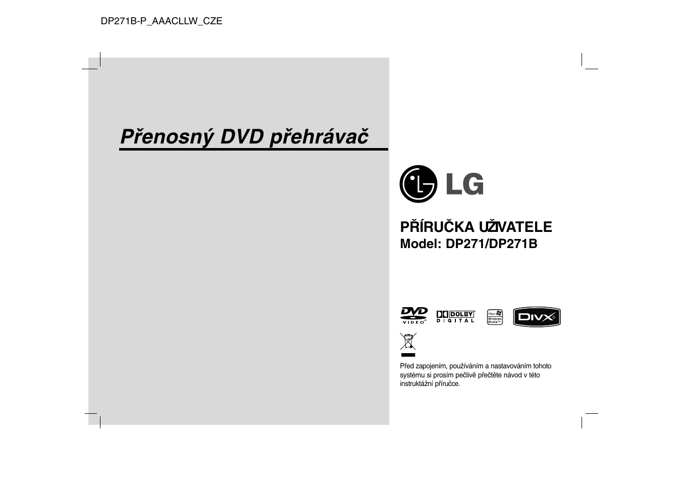 Přenosný dvd přehrávač | LG DP271B User Manual | Page 85 / 211