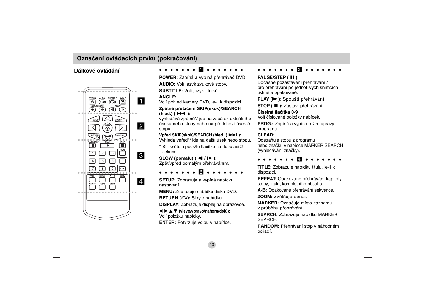 Ab c d, Označení ovládacích prvků (pokračování), Dálkové ovládání | LG DP271B User Manual | Page 94 / 211